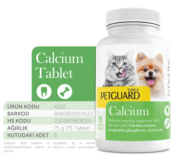 PETGUARD CALCİUM KEDİ KÖPEK 75GR 75 TABLET